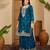 Teal color beautiful chinon silk embroidery elegant ceremonial suit