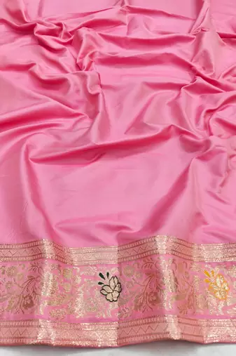 Pink zari woven silk blend saree with blouse piece