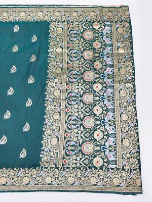 Blue zari woven silk blend saree with blouse piece 2