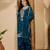 Teal color beautiful chinon silk embroidery elegant ceremonial suit