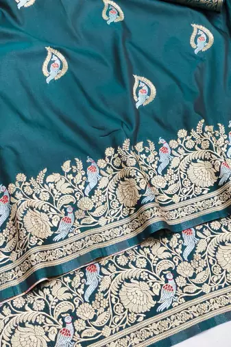 Blue zari woven silk blend saree with blouse piece
