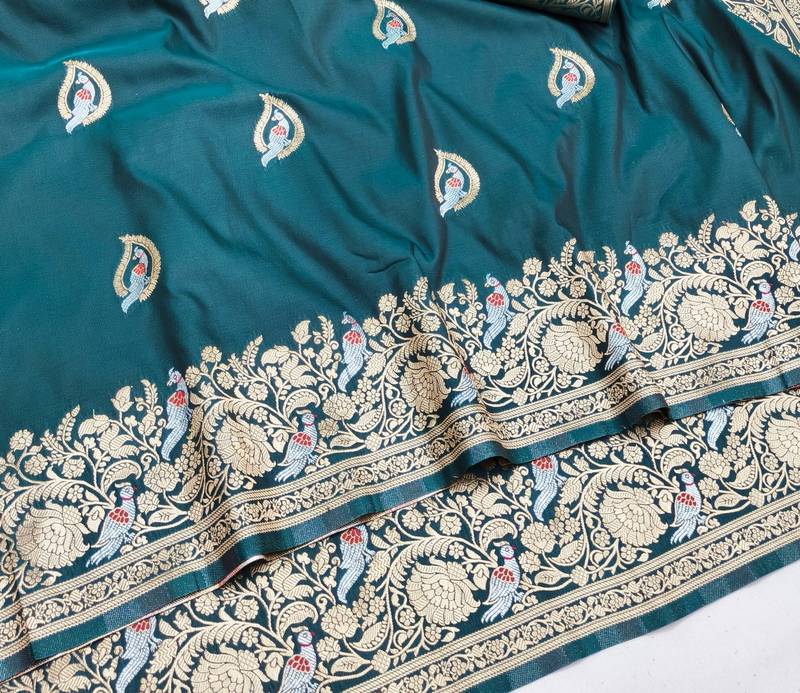 Blue zari woven banarasi silk blend saree with blouse piece