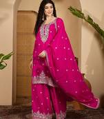 Pink color beautiful chinon silk embroidery elegant ceremonial suit