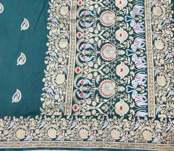 Blue zari woven silk blend saree with blouse piece 5