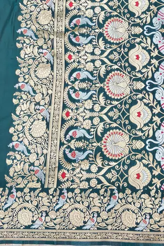 Blue zari woven silk blend saree with blouse piece