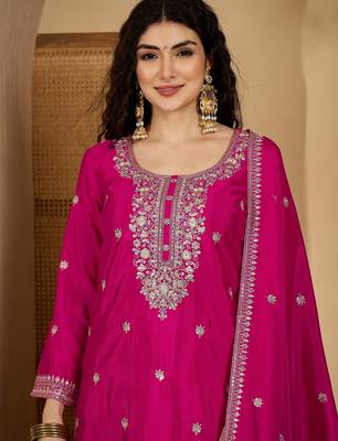 Pink color beautiful chinon silk embroidery elegant ceremonial suit 3