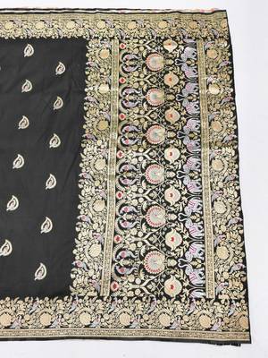 Black zari woven silk blend saree with blouse piece 2