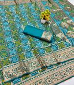 Rama zari woven banarasi silk blend saree with blouse piece