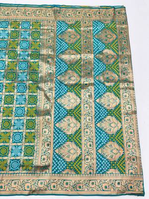 Rama zari woven silk blend saree with blouse piece 2