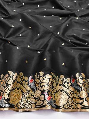 Black zari woven silk blend saree with blouse piece 4