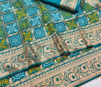 Rama zari woven silk blend saree with blouse piece 3