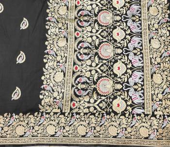 Black zari woven silk blend saree with blouse piece 5