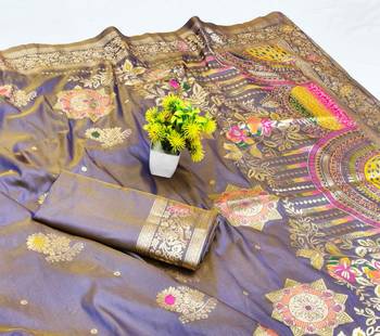 Lavender zari woven silk blend saree with blouse piece 3