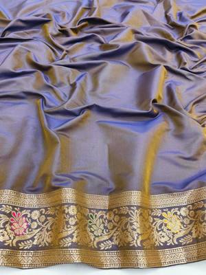 Lavender zari woven silk blend saree with blouse piece 4