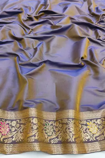 Lavender zari woven silk blend saree with blouse piece