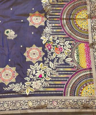 Lavender zari woven silk blend saree with blouse piece 5