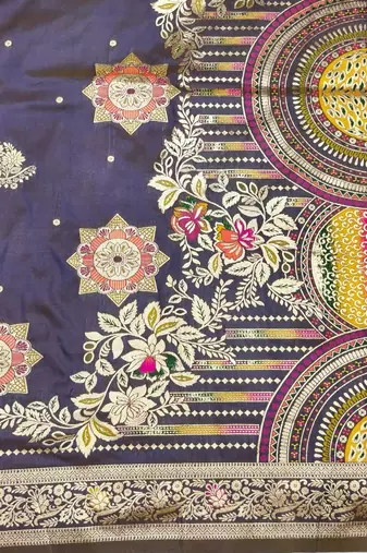 Lavender zari woven silk blend saree with blouse piece