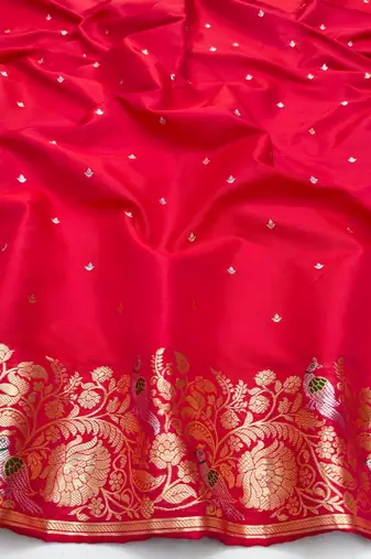 Pink zari woven silk blend saree with blouse piece
