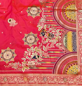 Rani pink zari woven silk blend saree with blouse piece 5