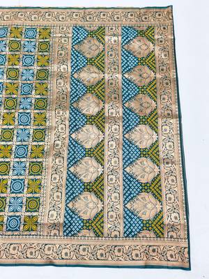 Firozi zari woven silk blend saree with blouse piece 2
