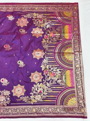 Purple zari woven silk blend saree with blouse piece 2