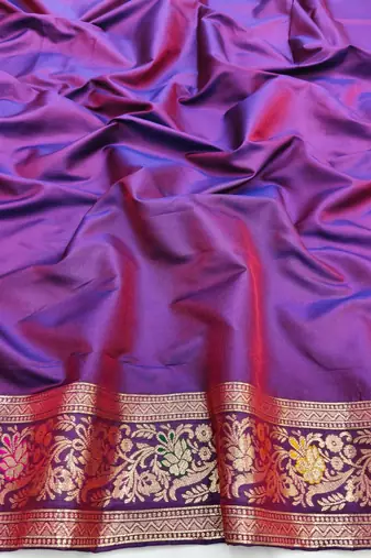 Purple zari woven silk blend saree with blouse piece