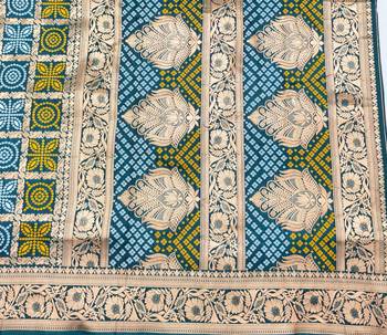 Firozi zari woven silk blend saree with blouse piece 5