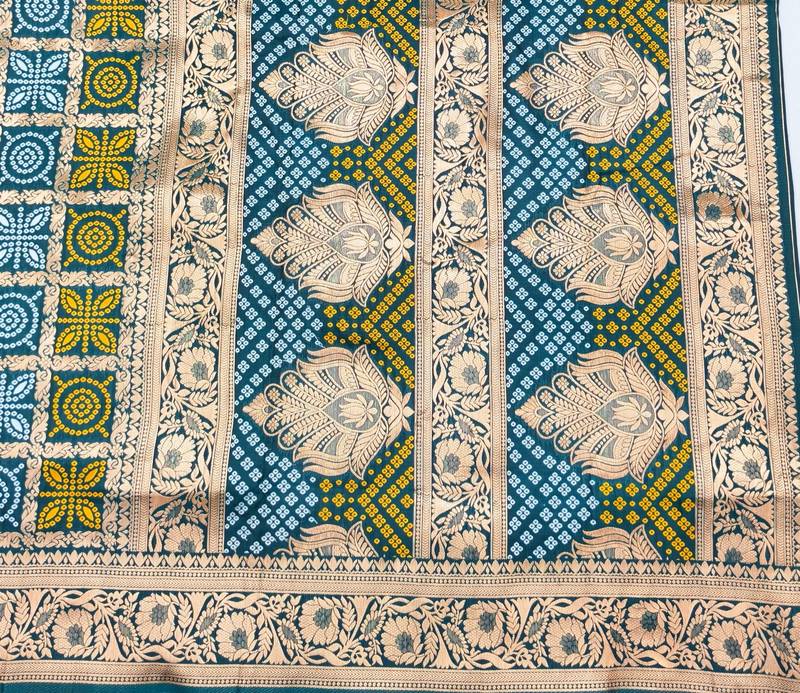 Firozi zari woven banarasi silk blend saree with blouse piece