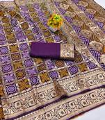 Wine zari woven banarasi silk blend saree with blouse piece
