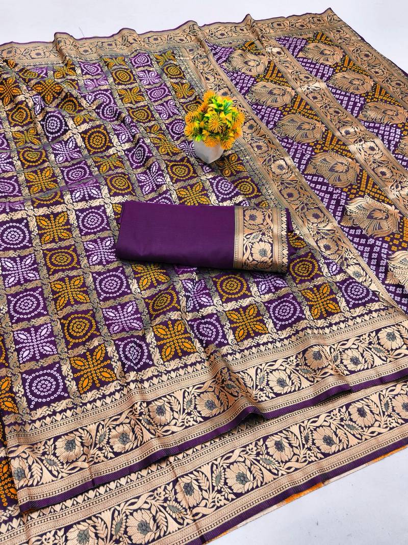 Wine zari woven banarasi silk blend saree with blouse piece