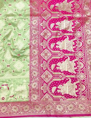 Light green zari woven silk blend saree with blouse piece 5