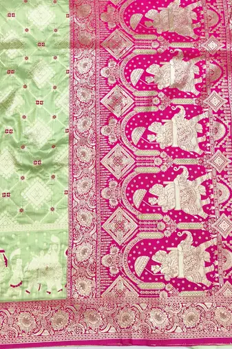 Light green zari woven silk blend saree with blouse piece
