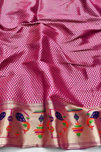 Blue zari woven paithani silk blend saree with blouse piece