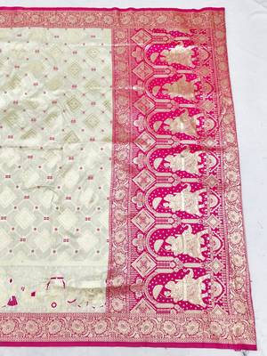 Cream zari woven silk blend saree with blouse piece 2
