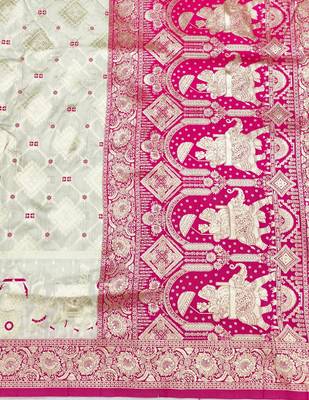 Cream zari woven silk blend saree with blouse piece 5