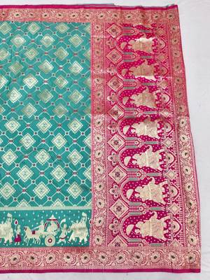Light blue zari woven silk blend saree with blouse piece 2