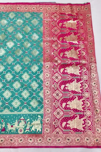 Light blue zari woven silk blend saree with blouse piece