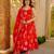 Red color muslin printed ceremonial readymade attire