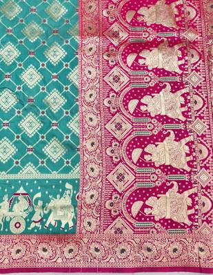 Light blue zari woven silk blend saree with blouse piece 5