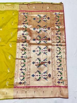 Lime zari woven paithani silk blend saree with blouse piece 2