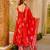 Red color muslin printed ceremonial readymade attire