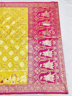 Yellow zari woven silk blend saree with blouse piece 2