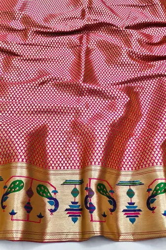 Lime zari woven paithani silk blend saree with blouse piece