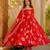 Red color muslin printed ceremonial readymade attire
