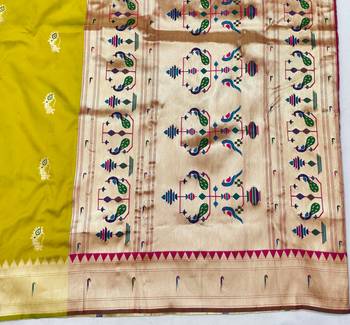 Lime zari woven paithani silk blend saree with blouse piece 5