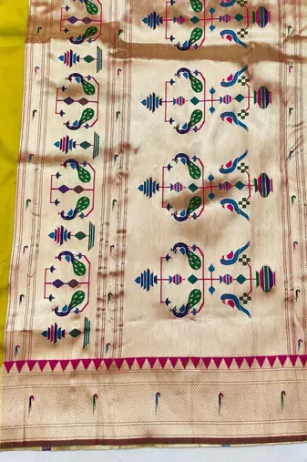 Lime zari woven paithani silk blend saree with blouse piece