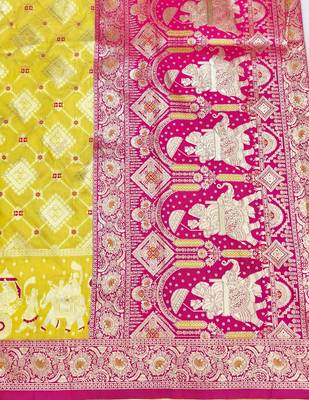 Yellow zari woven silk blend saree with blouse piece 5