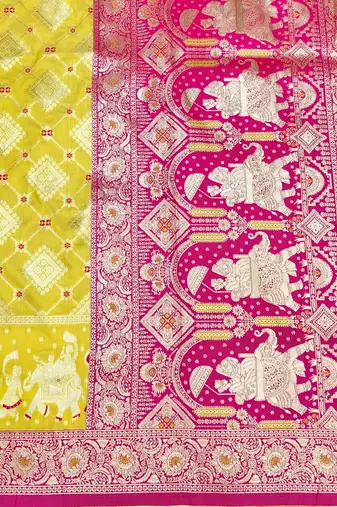 Yellow zari woven silk blend saree with blouse piece