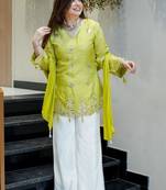 Lemon color stylish and partywear silk beautiful partywear dress