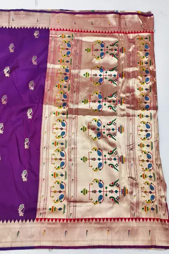 Purple zari woven paithani silk blend saree with blouse piece